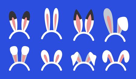 Set of vector easter bunny ears masks for party costume. Headband concept with bunny ears. Isolated on contrast backgroundのイラスト素材