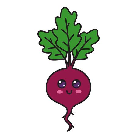 Cute beet character with face. Kawaii doodle beet isolated on white background. Stock vector illustrationのイラスト素材