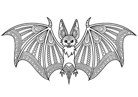 Halloween bat doodle coloring book page. Antistress for adultのイラスト素材