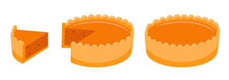 Pumpkin pie with crust. Whole pie and sliced pieのイラスト素材
