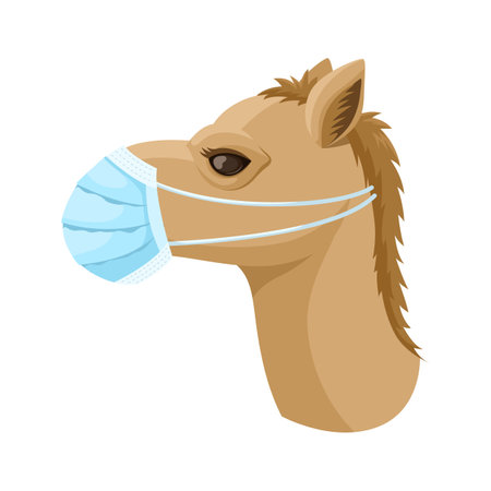 Camel in a medical mask side view. Vector illustration on the theme of camel flu and coronavirus.のイラスト素材