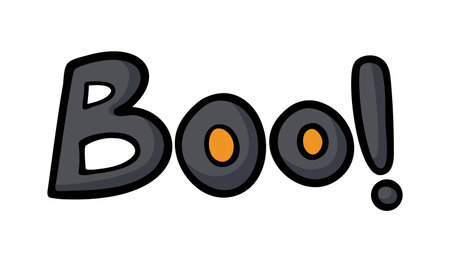 Cute cartoon halloween lettering Boo. Vector ink hand drawn illustration.のイラスト素材