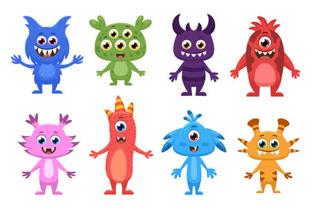 Cute cartoon monsters vector collection isolated on white background. stock vector.のイラスト素材