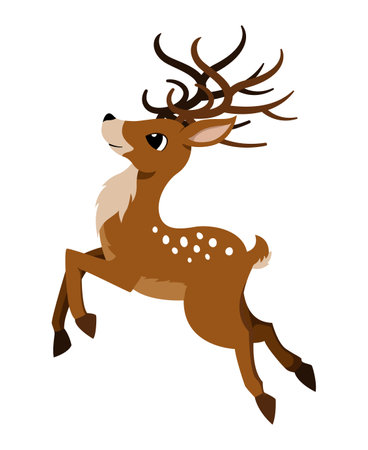 Cute cartoon jumping deer. Vector illustration of a Christmas reindeer.のイラスト素材