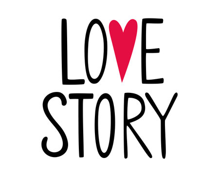 Fashionable print with the inscription Love story and heart on a white background.のイラスト素材