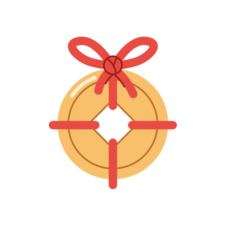 Chinese lucky coin tied with red string and bow. White background.のイラスト素材