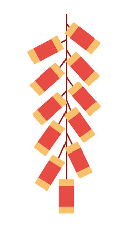 Chinese firecrackers bunch hanging on a string. Traditional Chinese festive elements for Lunar New Year. White background.のイラスト素材