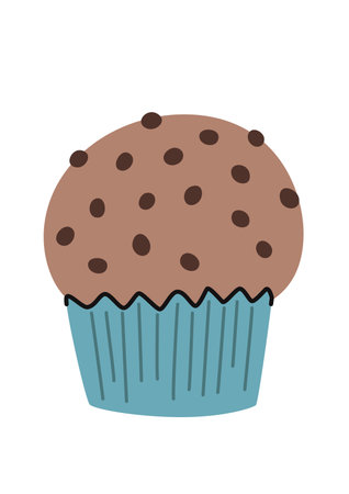 Cartoon muffin with chocolate chips. Vector flat illustration.のイラスト素材