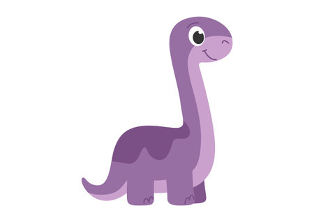 Childrens cartoon dinosaur diplodocus, brachiosaurus, brontosaurus. Purple long-necked dinosaur. Cute little prehistoric animal. Vector illustration on white background.のイラスト素材