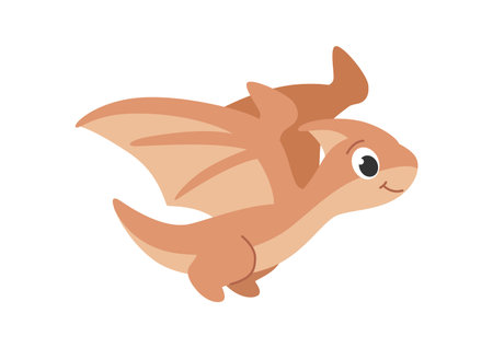 Childrens cartoon dinosaur pterodactyl. Flying prehistoric lizard. Cute little prehistoric animal. Vector illustration on white background.のイラスト素材