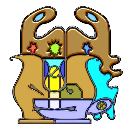 Palette, the word palette shaped like pictographic complex composition のイラスト素材