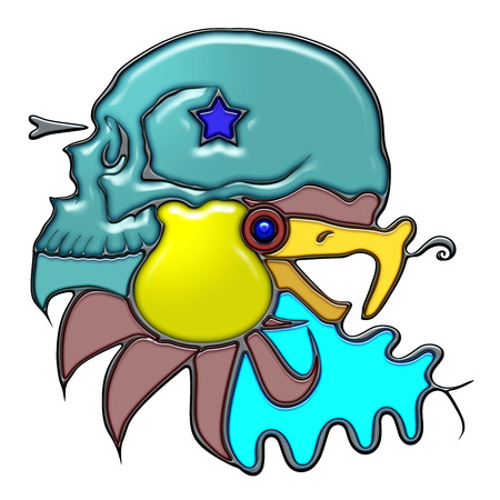 Skull with light bulb on head of eagle.の写真素材