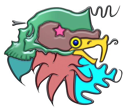 Mass, the word mass shaped like pictographic complex composition. Green skull on head of eagle with waves.の写真素材