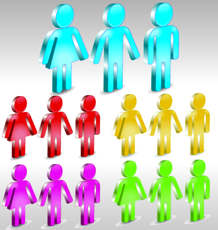 illustration of 3d man and woman icons colored のイラスト素材