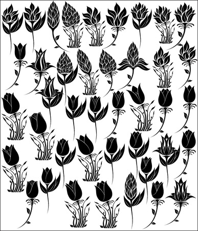 illustration of flowers silhouetteのイラスト素材