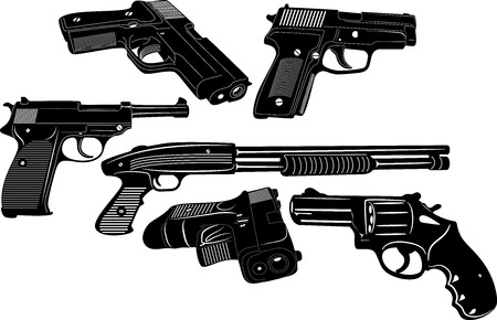illustration of Guns and weapons silhouetteのイラスト素材