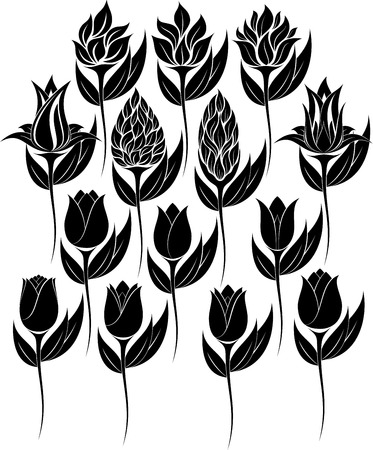 illustration of flowers silhouetteのイラスト素材