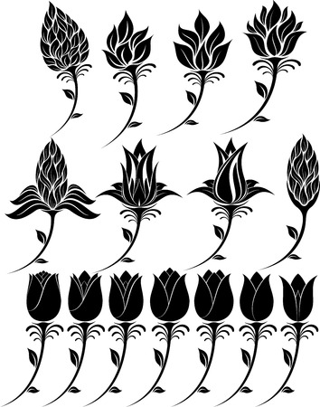 illustration of flowers silhouetteのイラスト素材