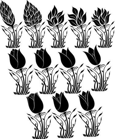 illustration of flowers silhouetteのイラスト素材