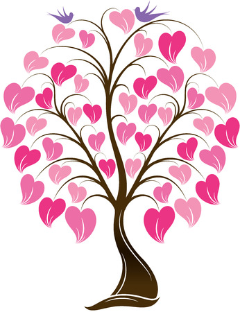 great illustration of Ornaments Heart Tree with Bird ready for printsのイラスト素材