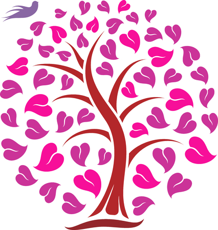 great illustration of Ornaments Heart Tree with Bird ready for printsのイラスト素材