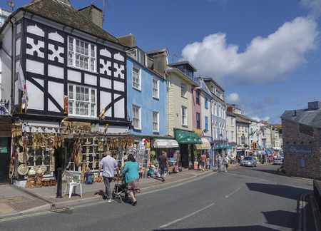 Tourists in Middle Street Brixham Torbay (English Riviera) Devon Endland UK people shoppingのeditorial素材