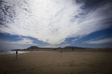 Corralejo natural reserve, with low sun and dramatic lighting, Fuerteventua, Canary Islands, Spainの写真素材