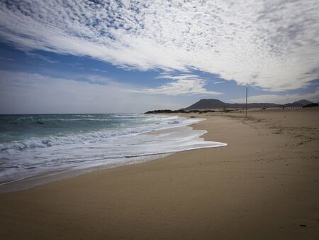 Corralejo natural reserve, with low sun and dramatic lighting, Fuerteventua, Canary Islands, Spainの写真素材