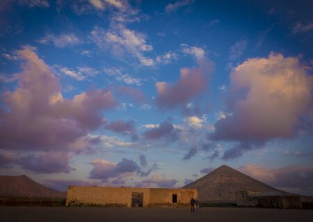 colorful colourful sky over mountainns in La Oliva Fuerteventura the Canary-Islands Spainの写真素材