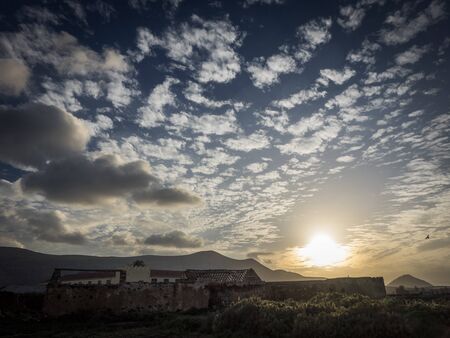 Dramatic sunset in La Oliva in Fuerteventura the Canary-Islands in Spainの写真素材