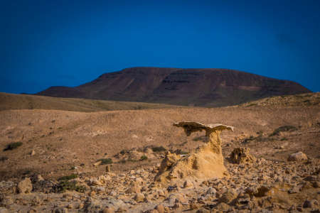 The ravine of the enchanted or lover. Fossil dunes carved by water in La Oliva, Fuerteventura, canary-islands Spainの写真素材