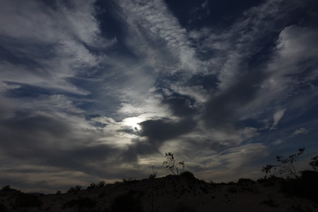 Dramatic beautiful interesting sky in evening light over the dunes in the Natural park of Corralejo, Fuerteventura, Las Palmas, Canary islands, Spain.の写真素材