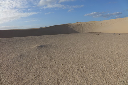 Low sun late afternoon,showing textures and patterns in the sand in the natural park, Corralejo, Fuerteventura, Canary Islands, Spainの写真素材