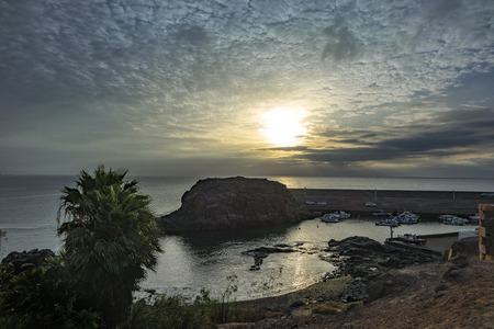 Low sun over the old harbour,El Cotollo,Fuerteventura,Las Palmas,Canary-Islands,Spain.の写真素材