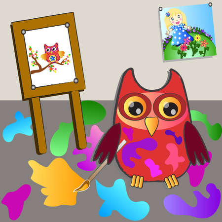  little sweet owl of paiting のイラスト素材