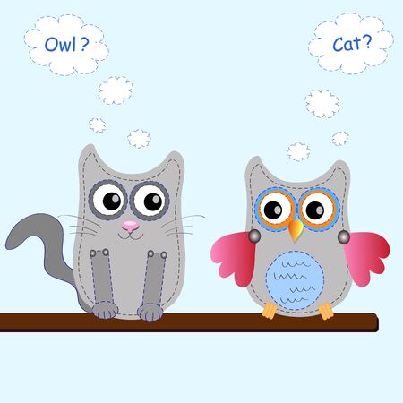 little sweet owl and catのイラスト素材