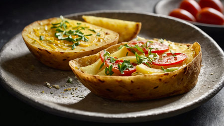 Illustration of a dish of potato omelette, prepared in the typical style of Spanish cuisine.の素材