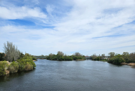 Photograph of the banks of the Tormes river. Image taken in Salamanca, Castilla y Leon, Spain.の写真素材
