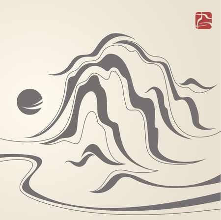chinese waves abstract paintingのイラスト素材