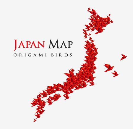 japan map shaped from origami birdsのイラスト素材