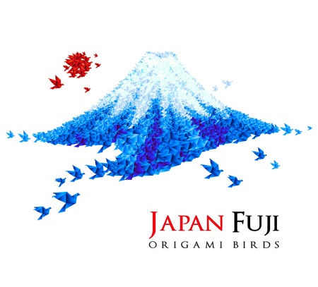 Fuji shaped from origami birds, Japan national symbol. Great for social, culture, travel creative idea designs.の写真素材