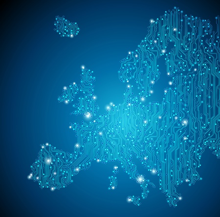 Europe map - circuit board backgroundのイラスト素材