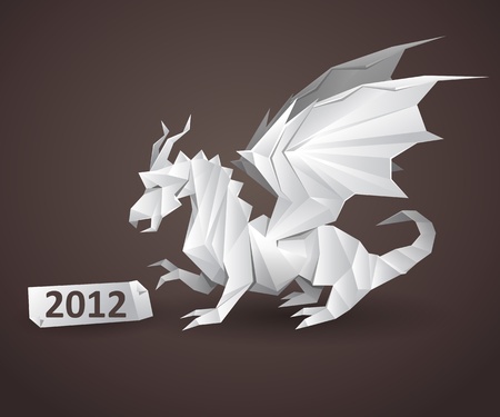 dragon origami detailed vector illustrationのイラスト素材