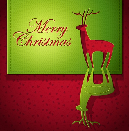 Christmas trendy creative greeting card design - red and green color - Vector illustration paper artのイラスト素材