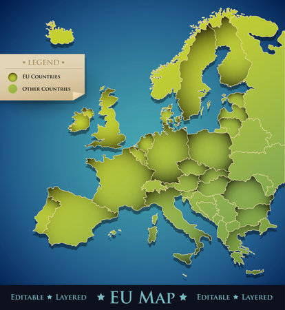 Vector Europe map with European Union (EU) countries - great decoration design element for a professional website, brochure, banner, creative art work, etc.のイラスト素材