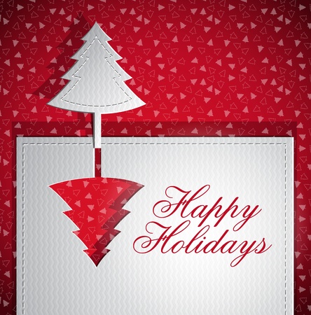 Christmas trendy greeting card - silver and red - paper cut vector illustrationのイラスト素材