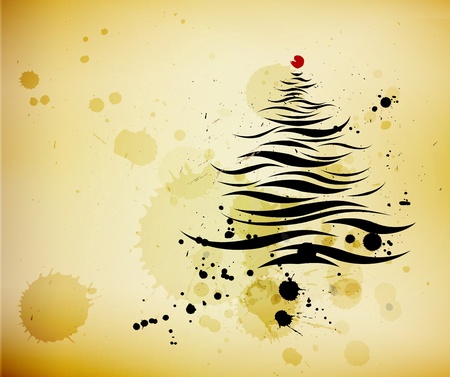 grunge background and ink brushed abstract christmas pine tree - vectorのイラスト素材