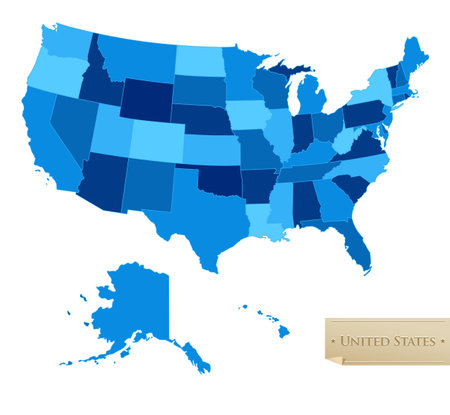US map - United States map with all 50 states - blue color - isolated on white - Vectorのイラスト素材