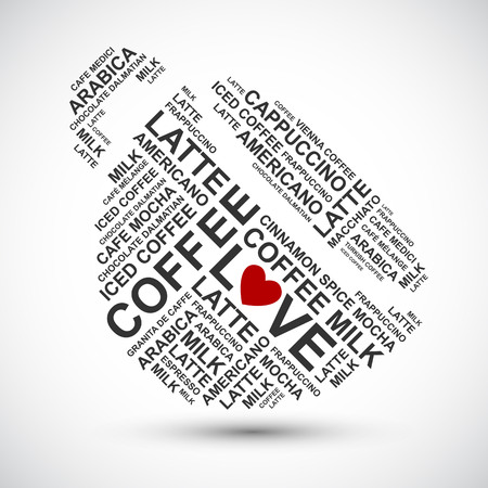 cup of coffee typography words cloud - vector backgroundのイラスト素材