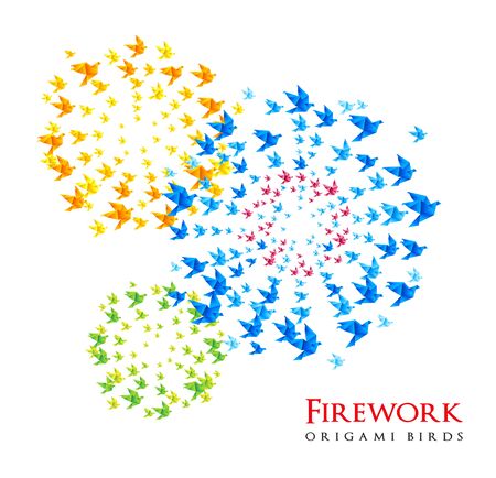 fireworks origami shaped from flying birdsのイラスト素材